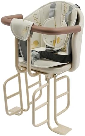 Rear Baby Bike Seat for Kids, Universal Bicycle Child Seat with 5-Point Safety Harness, Padded Backrest & Enclosed Guardrail, Easy Install on Most Bicycles for Children Under 5 Years Old, Beige