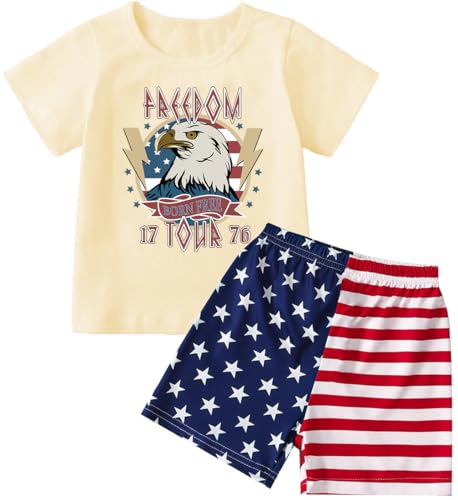 Image of Mrocioa Toddler Boy Summer Clothes 4th of July T Shirt American Flag Shorts Set Girl Stars Stripes Outfit