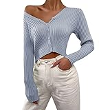 Cárdigan de punto para mujer de manga larga - cárdigan de punto de tendencia de moda corto fino con cuello en V Slim Fit Button-Up Cardigan al aire libre colores versátiles simple versátil chaqueta de