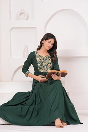 Image of Dhruvi Women's Rayon Anarkali Maternity Dress & Feeding Kurti with Zippers