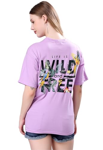 Image of London Hills Women's Cotton Oversized Fit Tshirt |Printed Oversized t Shirts Longline Drop Shoulder Boho Style T-Shirt