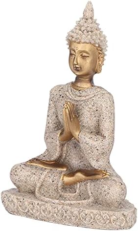BORDSTRACT Small Buddha Statue, Carved Statue, 3.1 inch Mini Sandstone Guanyin Statue, Buddha Statue for Home Decor, Meditation, Feng Shui, Gift (Golden A)