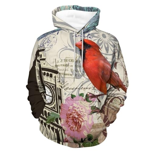 Sweats à capuche manche longue résistant au froid pull hoodie fleur d'oiseau unisexe S