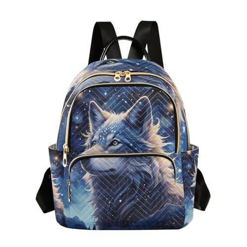 Jihqo Starry Wolf Mini Backpack for Women Quilted Small Backpack Purse Causal Daypack for Travel, M