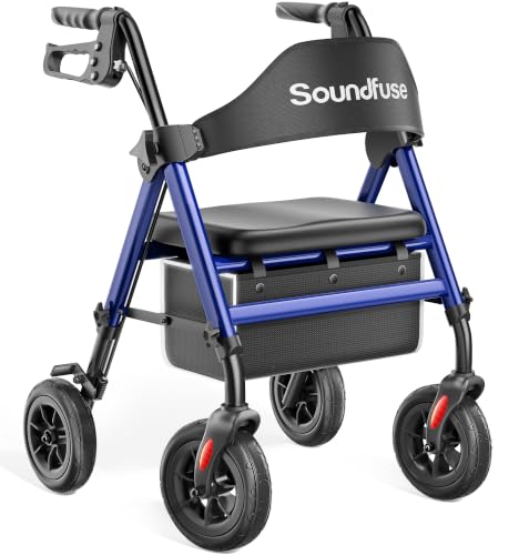 soundfuse Foldable Rollator Walkers for Seniors with Seat, 8'' PU