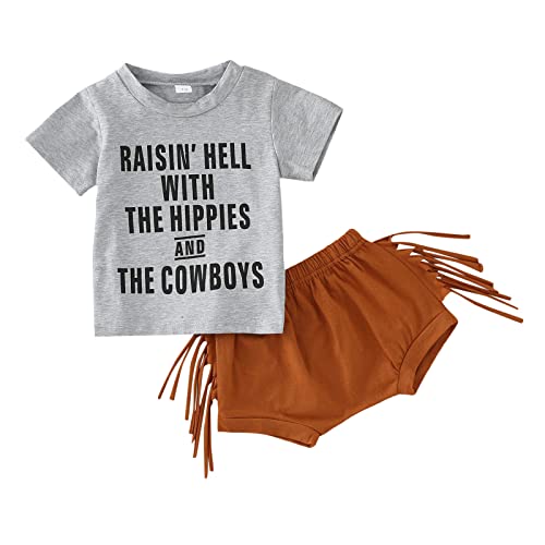 Camiseta infantil de manga curta com letras impressas pulôver tops borlas shorts roupas Muddy Girl B