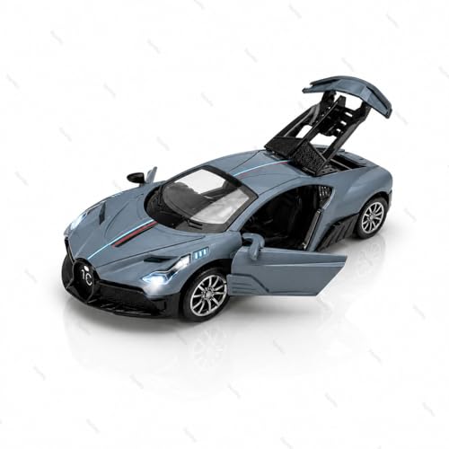 Image of 1:36 Scale Bugatti Die-Cast Toy Car - Pull Back Metal Model with Openable Doors, LED Lights & Music - Alloy Mini Car Gift for Kids, Boys & Collectors 【Grey】