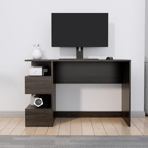 Image of Bniture Wooden Study Table for Home | Engineered Wood Study Table with Side Storage Shelf | Multi Purpose Computer Desk for Writing & Study | Laptop Table for Study Room & Office | Flower Wenge