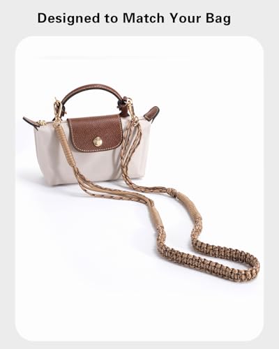Image of Hand-Braided Paracord Strap & Mini Bag Organizer Set for Longchamp Mini No-Punch Conversion Kit, Includes Handwoven Adjustable Strap & Felt Inner Liner Tan & Beige