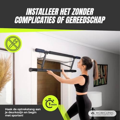 Mobiclinic® fitness, Opknoping pull-up bar, Gereedschaploos, K5, Max. 200 kg, Met elastische, Anti-slip schuim handgrepen, Staal, Verstelbaar 70-92 cm, Thuis oefening, Gemakkelijk opbergen - Afbeelding 6