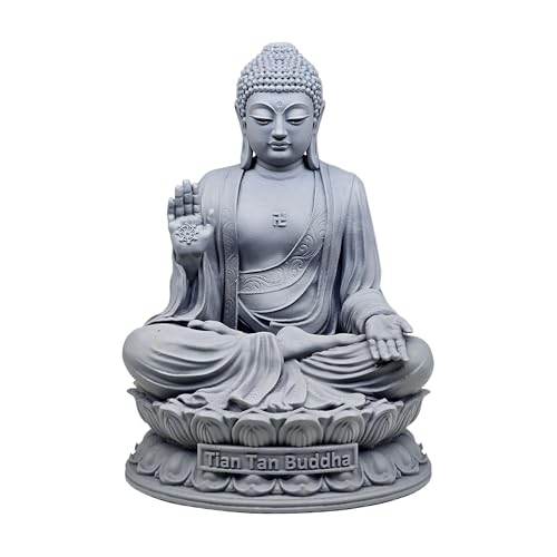 Image of MurtiHome Tian Tan Buddha Idol, Siddhartha Gautama The Shakyamuni Statue | 8 cm Tall Small Grey Color Figure Made From UV Resin, Crafted by 3D Printer for Car Dashboard, Home, Office, Gift