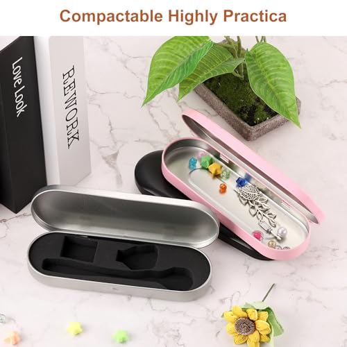 Image of uxcell Metal Tin Box Containers, 6.9x2.4x0.7 Inch Pink Rectangular Empty Hinged Tins Box Home Organizers for Pen Makeup Brushes