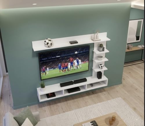 Image of C Style 32 Inches Broad Based Wall Mounted Tv Cabinet Shelf for Living Room, Bedroom, Kids Room, Lounge (Frosty White 32 Inches)