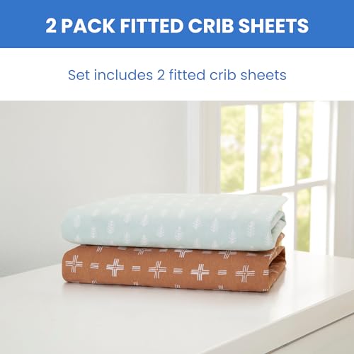 Image of Delta Children Fitted Crib Sheets for Girls and Boys - 100% Organic Cotton Crib Sheet for Standard Crib and Toddler Mattresses - 28x52 Inch - GOTS Certified (Pack of 2), Neutral Boho