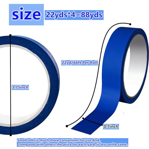 Image of 4 Rolls Premium Painters Tape, Blue Tape, Masking Tape, (88yd=4Rolls*0.71in*22yd),Decoration Labeling No Residue, Easy Removal，Paint Tape for Multi-Purpose, Painting, Painter's, DIY Crafts Arts