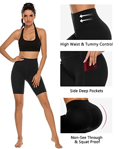 Stelle Women's 8"/ 5" High Waist Biker Shorts Yoga Shorts with Pockets Tummy Control Workout Shorts for Running Gym