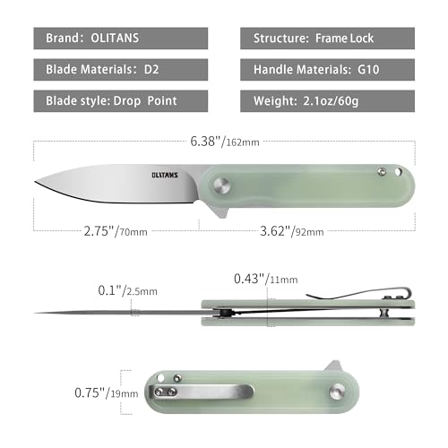 Image of OLITANS G040 Pocket Knife, 2.75'' D2 Steel Blade G10 handle, Small EDC Knife with Pocket Clip for Men Women, 2.1oz
