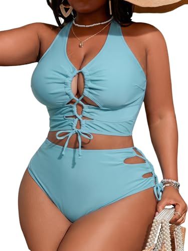 Image of SOLY HUX Women's Plus Size Bikini Set Sexy Swimsuit Lace Up Tummy Control 2 Piece Bathing Suit