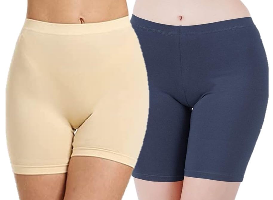 Women Girls Underskirt Safety Anti Bacterial Shorts Boyshort UV Protect Ice Silk Stretchable Cycling Biker Tights Combo Pack-image-46