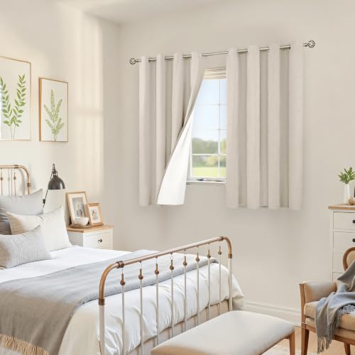Image of YoungsTex Oatmeal Linen 100% Blackout Curtains 54 Inch Length for Bedroom | Short Thermal Insulated Drapes with Grommet Room Darkening for Living Room Windows, 2 Panels, 52 X 54 Inch