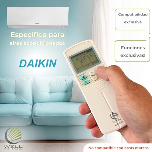 Miniatura 10 de Wellclima Mando A Distancia Universal Para Aire Acondicionado Daikin, Compatibilidad Garantizada, Similar Al Original Hasta 5 Velocidades De Ventilador, Instrucciones En 6 Idiomas, Asistencia Directa