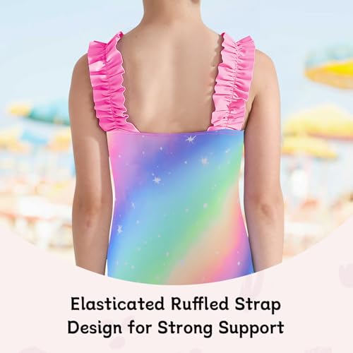 Image of XiaoMoSha Girls One Piece Swimsuit Ruffled Straps Bathing Suits Summer Swim Suit Quick Dry Beach Swimwear for Kids 3-10 Years