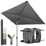 Menz Sonnenschirm Balkon im Set – Sonnenschirm rechteckig 210×140 cm, UV 50+ Sonnenschutz Balkon, höhenverstellbarer Balkonschirm mit Schutzhülle, mit Halterung am Balkongeländer, Anthrazit