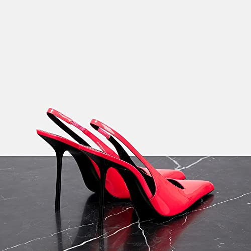 Image of THESHY Women's Pointed Toe High Stiletto Heels Slingback Stretch Slip-on Pumps Backless Patent Leather Fashion Dress Shoes for Women
