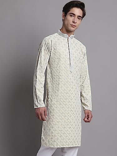 Image of Jompers Men's Regular Fit Cotton Chikankari Embroidered and Sequence Kurtas