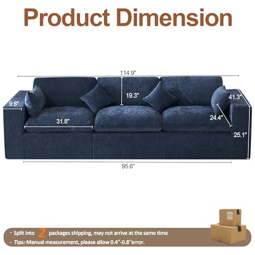Image of 115''Cloud Boneless Sectional Couch, Modular Sectional Sofa Deep Seat, Oversized Upholstered Convertible Comfy 3 Seater Chenille Memory Foam Sofa Couches for Living Room, Navy