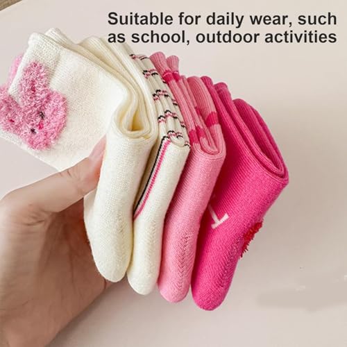 Toddler Socks, 4 Pair Girls Autumn Winter Bowknot Cuff Socks Comfortable Cotton Ankle Sock Kids Sock set4