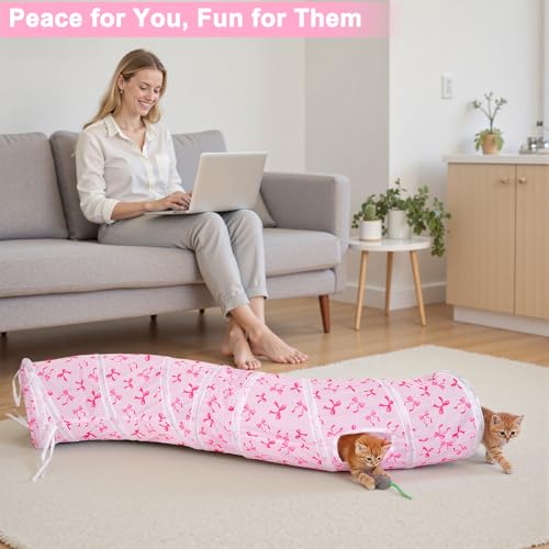 Image of Glittme Cat Tunnel, Cat Tunnels for Indoor Cats, S-Shape Peekaboo Cat Cave with Cat Toys, Foldable Cat Tubes and Tunnels for Cats, Rabbit, Puppy, Guinea Pig