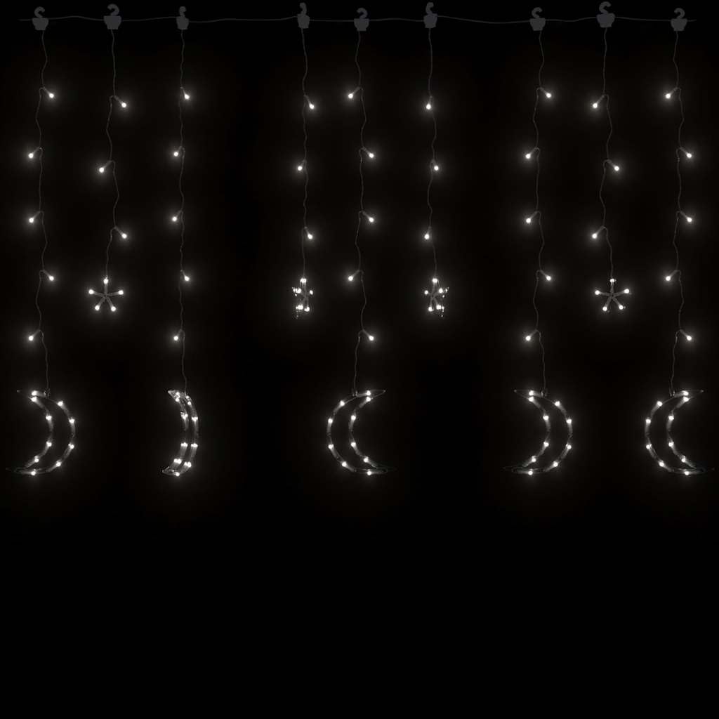 Lichterkette Stern und Mond mit 345 LEDs Fernbedienung Kaltweiß für Innen und Außen Weihnachtsdeko Partybeleuchtung 5V USB