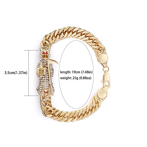 Santa Muerte Bracelet Diamond 24K Gold Plated Santa Muerte Pendant Jewelry With Sickle Holiday Gift (Gold)2