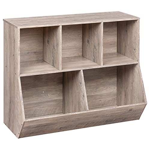 Image of HOOBRO Kids Bookshelf, Bookcase Footboard, Toy Storage Cubby, Children's Shelf, Cabinet, Suitable for Room, Playroom, Hallway, Kindergarten, School, Greige BG32CW01