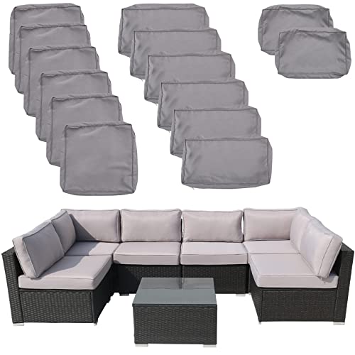 Vixlon Outdoor Patio Cushions Replacement Covers For Wicker Rattan Patio Furniture Conversation Set Outdoor Cushion Covers With Zipper Fit (Grey (Only Cover), 14 Piece Sets) #TOP2
