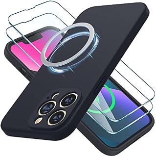 LK iPhone 13 Pro Max Case 6.7" Compatible with MagSafe, with 2 Pack Tempered Glass Screen Protector, Liquid Silicone iPhone 13 Pro Max Cover, [Full Body] [Scratchproof] [Mil-grade Protection], Black
