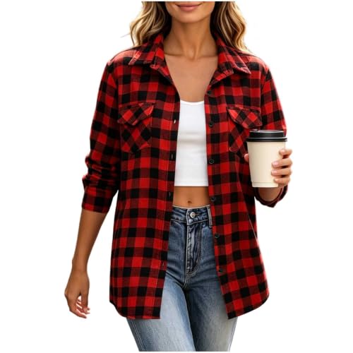 Flannel Shacket for Women Plaid Button Down Long Sleeve Casual Jacket - image 7