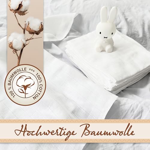 ZOLLNER 10er Set Musselin Spucktücher in 70x70 cm aus Baumwolle - hautfreundliche Mulltücher - besonders weich und extrem saugstark - waschbar bis 95°C - in weiß