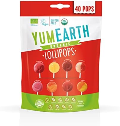 YumEarth Organic Pops Variety Pack, 40 Fruit Flavored Favorites Lollipops, Allergy Friendly, Gluten Free, Non-GMO, Vegan, No Artificial Flavors or Dyes