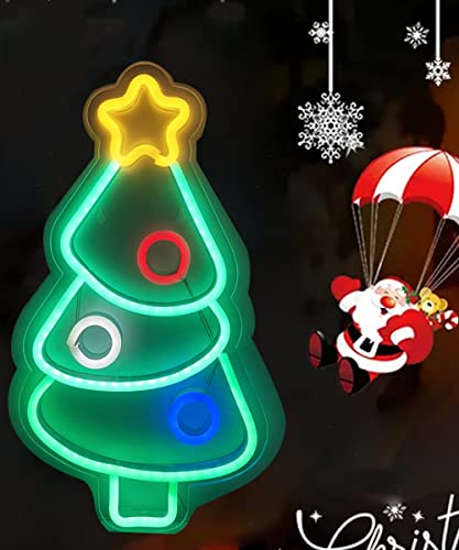 Image of Christmas Tree Neon Signs for Xmas Wall Decor LED Xmas Tree Neon Light Sign for Christmas Party, Bar, Home, Bedroom Decor