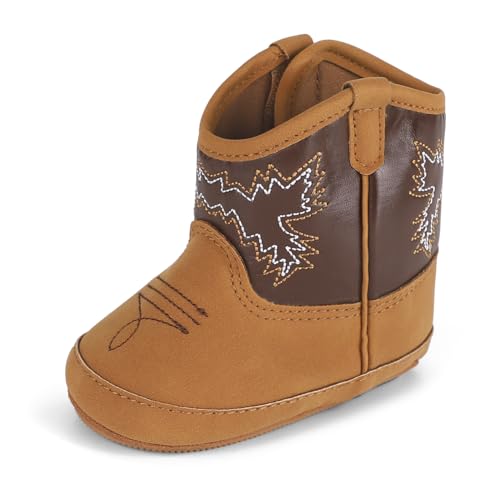 Image of MK MATT KEELY Leather Western Boots Cowboy Bootie Soft Sole Non-Slip Crib Shoes for Baby Infant Toddler Girls Boys Newborn