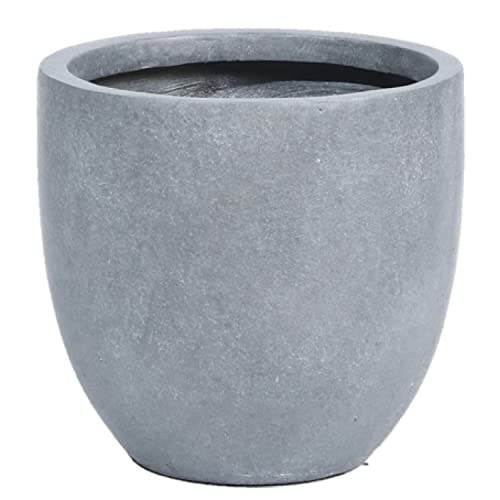 LuxenHome 18" Round Light Gray Stone Planter, Flower Pots for