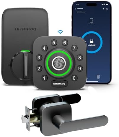ULTRALOQ U-Bolt Pro WiFi Smart Lock with Door Lever Handle Set, S...