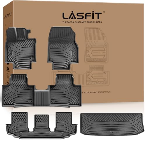 Image of LASFIT Floor Mats&Trunk Mats for Toyota Highlander 8 Seats 2020-2025 2026 (Not for Hybrid), All Weather TPE Floor Liner & Cargo mats for Highlander,Front&Rear 4 Rows mats.