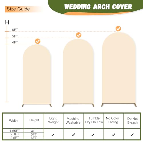 WUPIOS Spandex Arch Backdrop Cover Set of 3, Wedding & Party Arch Cover, 4FT 5FT 6FT, Beige by WUPIOS - Image 2