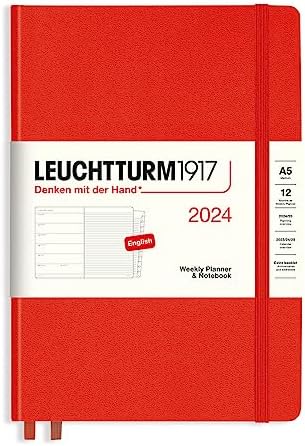 Agenda Settimanale LEUCHTTURM1917 Paperback B6+ 2026 - Copertina Morbida, Lingua Inglese, Formato 12,5x19 Cm, Con Elastico E Taschina