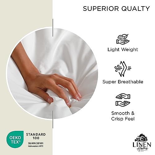 Image of Linen Home 100% Cotton Percale Sheets Queen Size, Cream, Deep Pocket, 6 Pieces Set- 1 Flat, 1 Fitted and 4 Pillowcases, Crisp Cool and Long Staple Strong Bed Linen