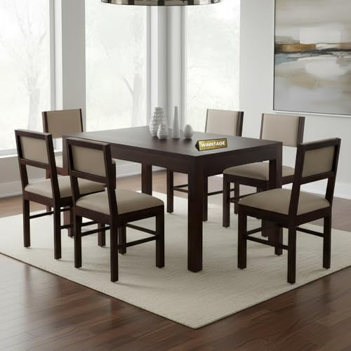 Image of Furniture Solid Sheesham Wood 6 Seater Dining Table Set with Cushioned Chairs | Multipurpose Wooden Six Seater Dinner Table Set for Living Room, Kitchen, Dining Area and Home (Walnut Finish)