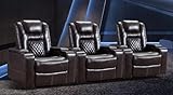 CANMOV Electric Power Recliner Chair Set of 3, Breathable Leather Home Theater Seating with Hidden Arm Storage, Power Recliner Chair with USB Ports and Cup Holders for Living Room,Brown